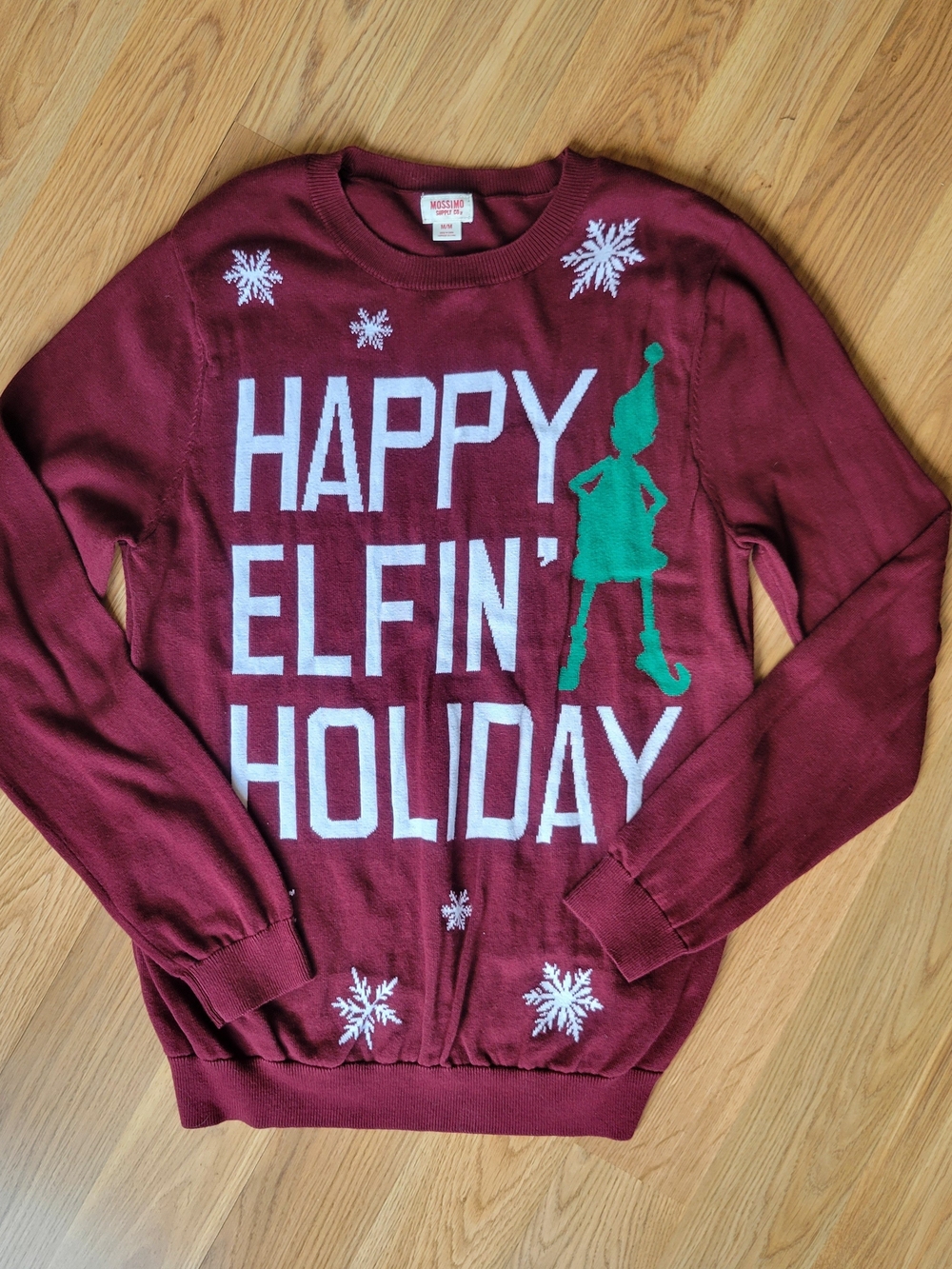 Mossimo Supply Co. Burgundy Holiday 'Happy Elfin' Sweater with Green Elf